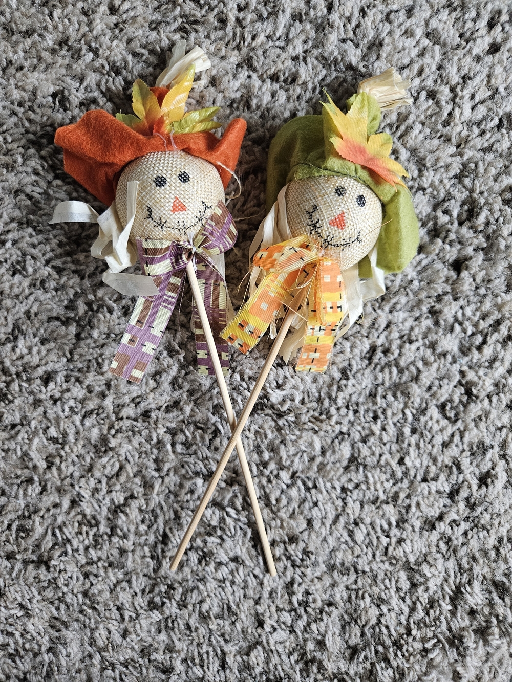 Autumn Scarecrow Pick Set - Orange & Green
